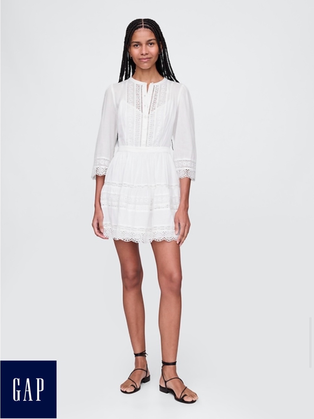 Gap White Lace-Trim Mini Dress, 100% Cotton